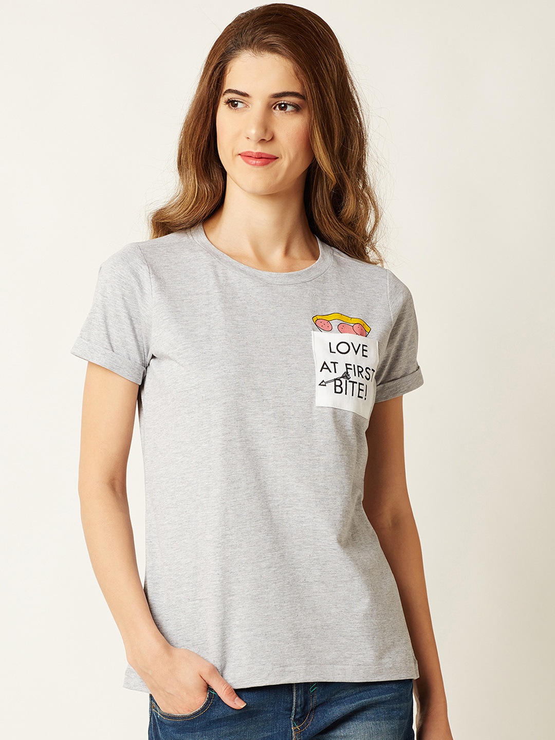 

Miss Chase Women Grey Solid Round Neck T-shirt