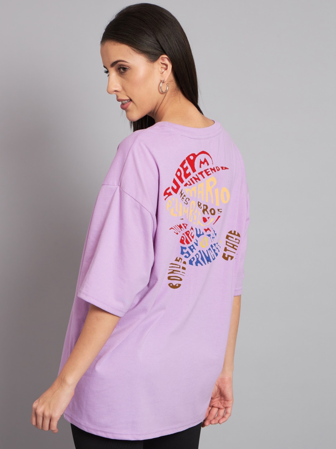 

Imsa Moda Typography Printed Oversized Cotton T-shirt, Lavender