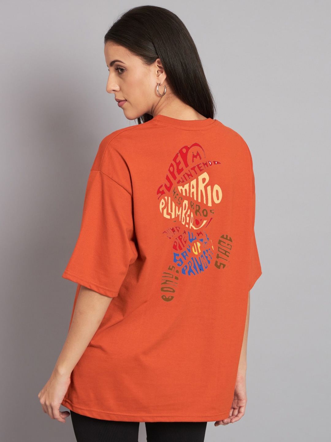 

Imsa Moda Typography Printed Drop-Shoulder Sleeve Cotton T-shirt, Orange