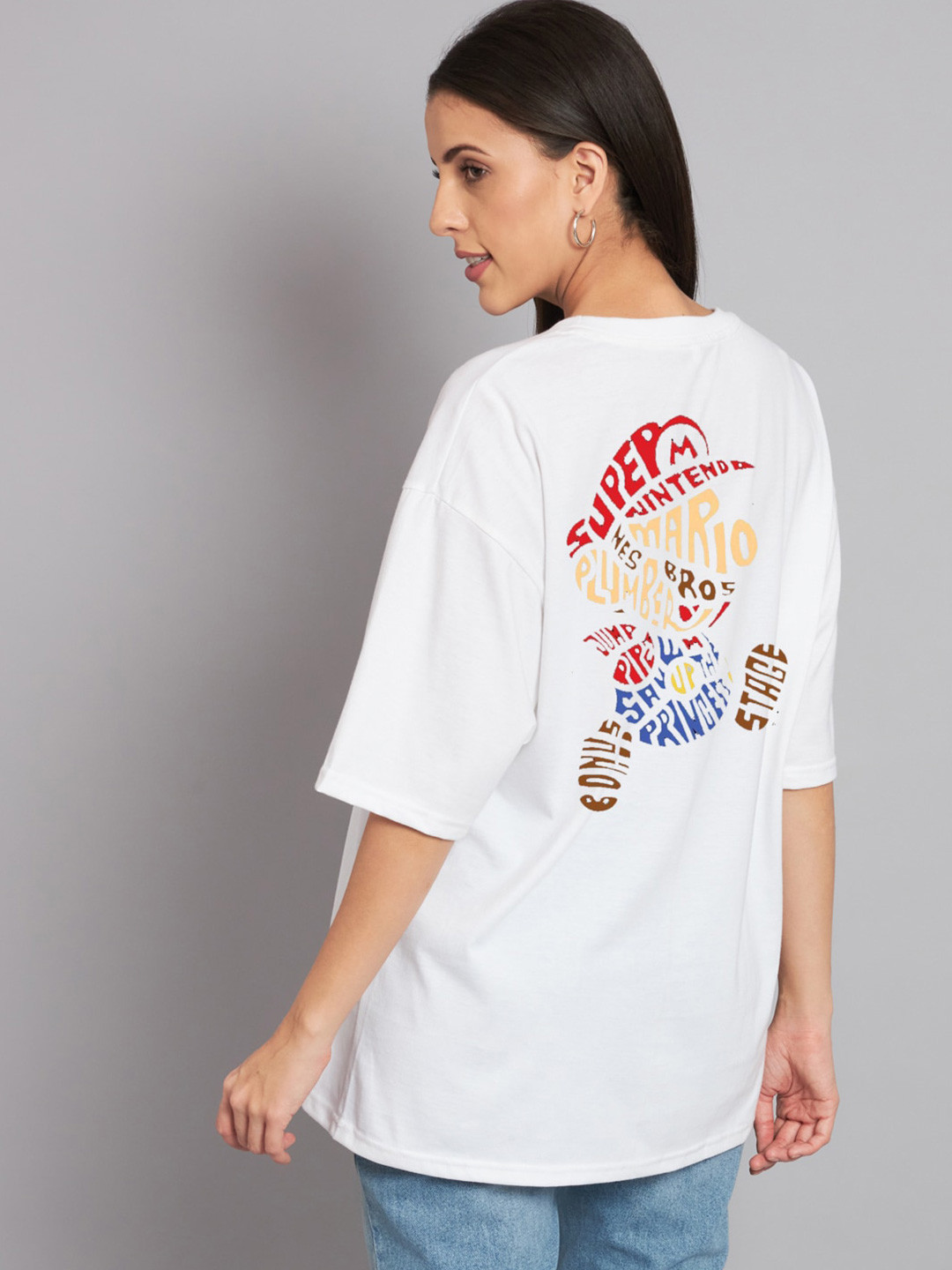 

Imsa Moda Typography Printed Drop-Shoulder Sleeve Cotton T-shirt, White