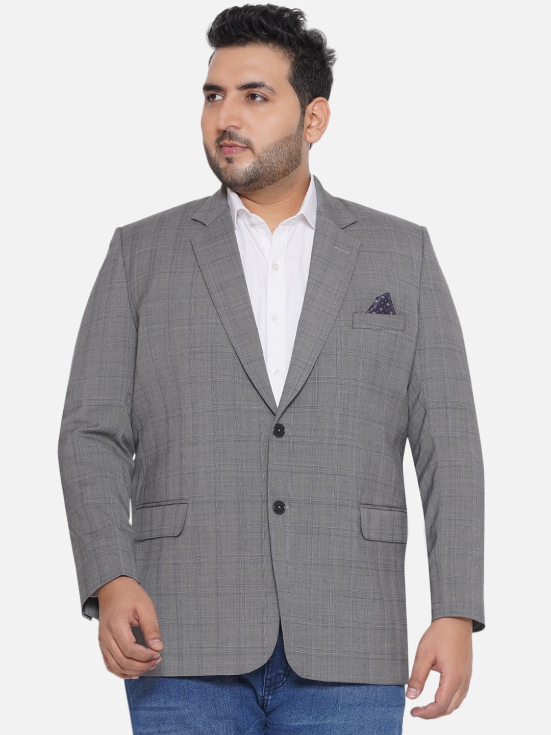 

Santonio Plus Size Checked Single-Breasted Blazer, Grey