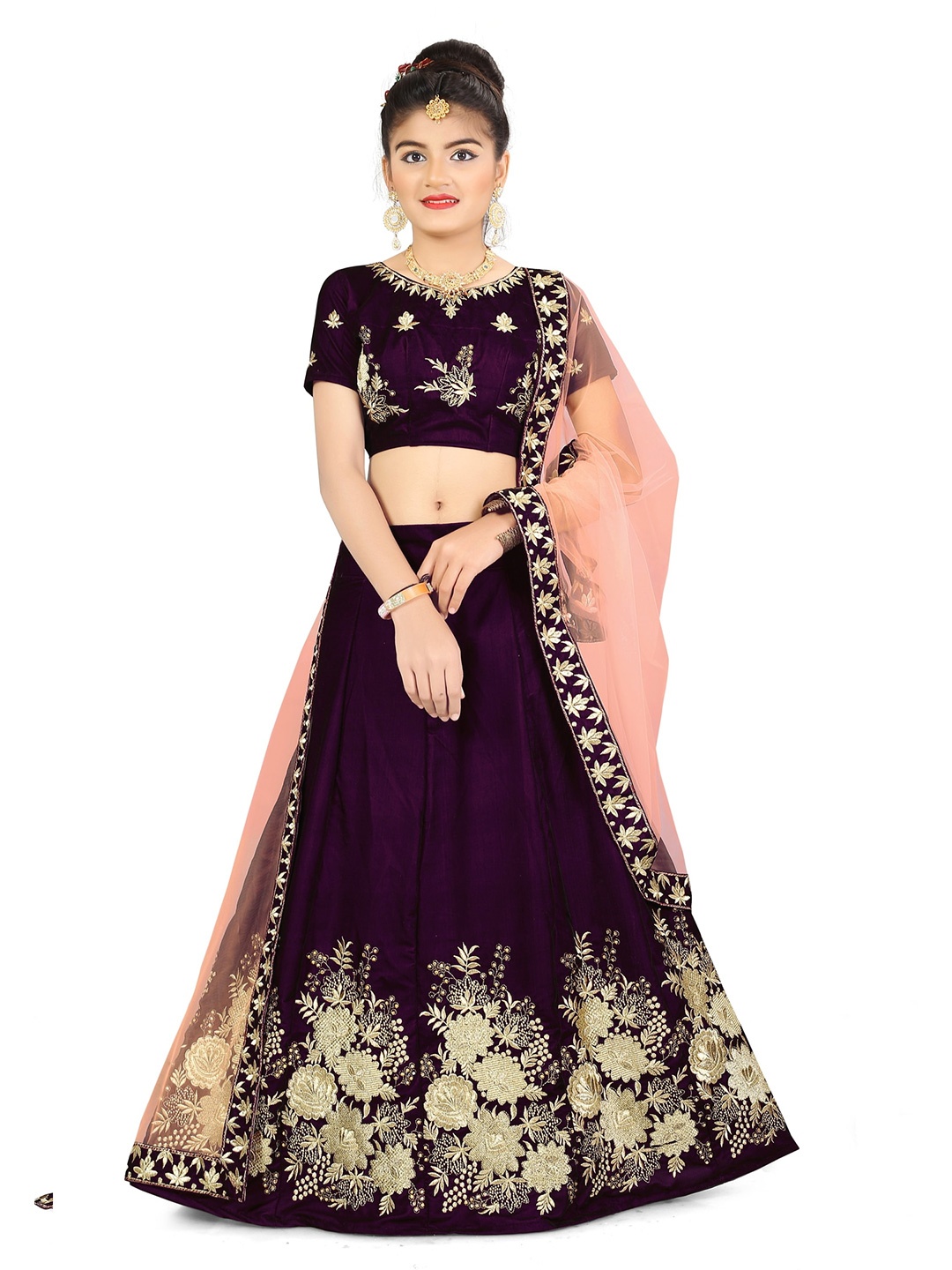 

BAESD Girls Embroidered Semi-Stitched Lehenga & Unstitched Blouse With Dupatta, Purple