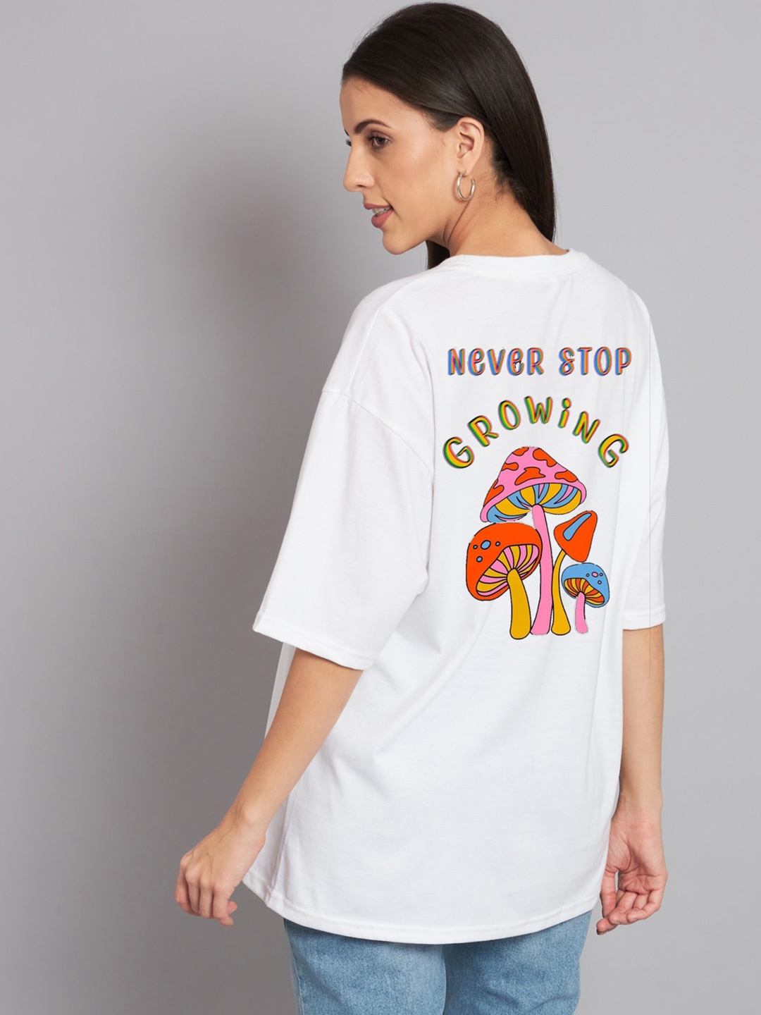 

Imsa Moda Graphic Printed Drop-Shoulder Sleeve Cotton T-shirt, White