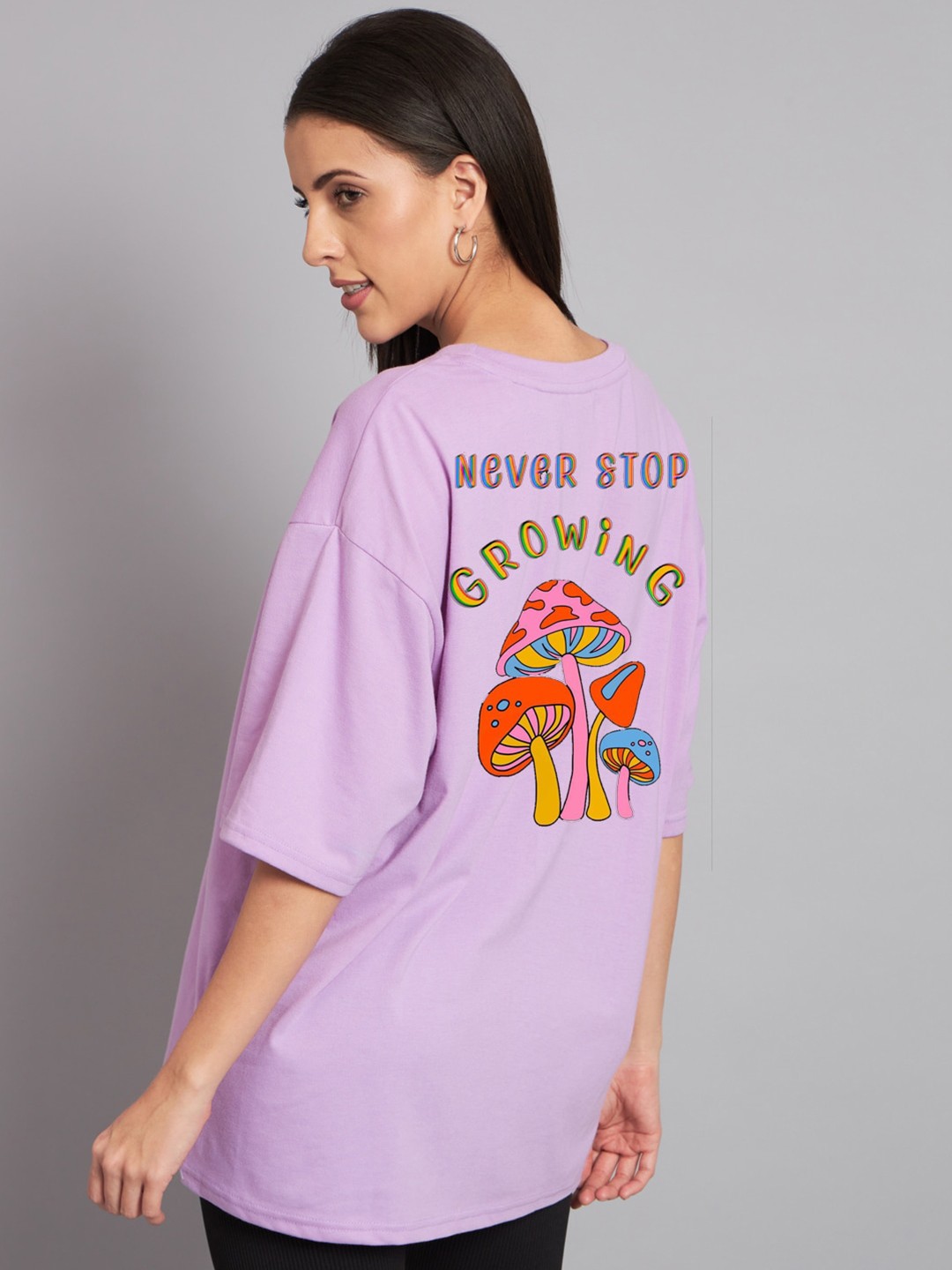 Imsa Moda Typography Printed Oversized Cotton T-shirt, Lavender