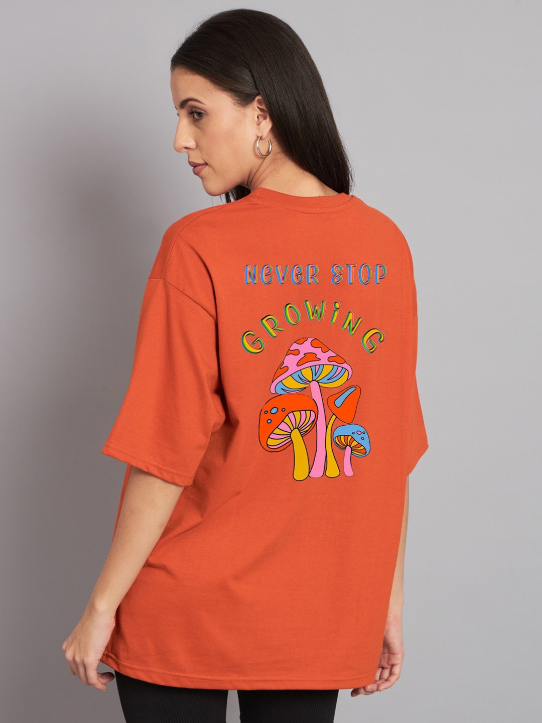 

Imsa Moda Graphic Printed Drop-Shoulder Sleeves Cotton Oversized T-shirt, Orange