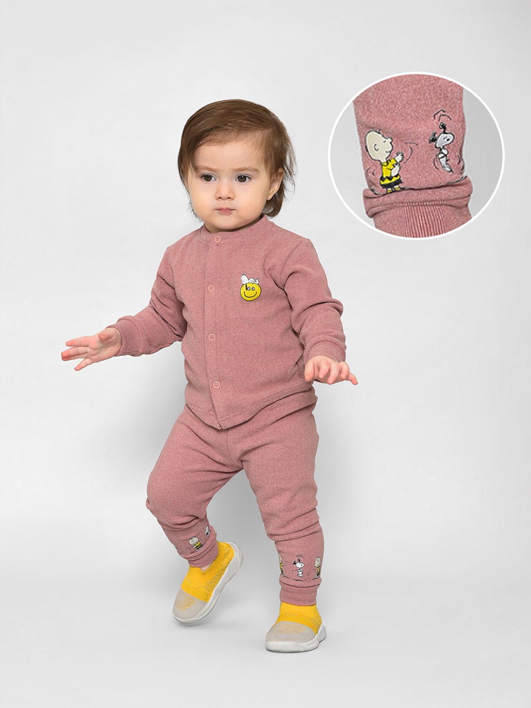

MiArcus Kids Peanuts Printed Cotton Shirt with Joggers, Peach