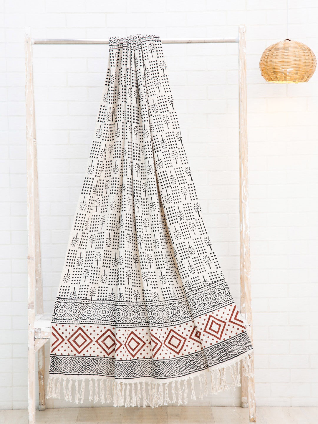 

Ariana Off White & Black Handblock Printed Cotton Throw