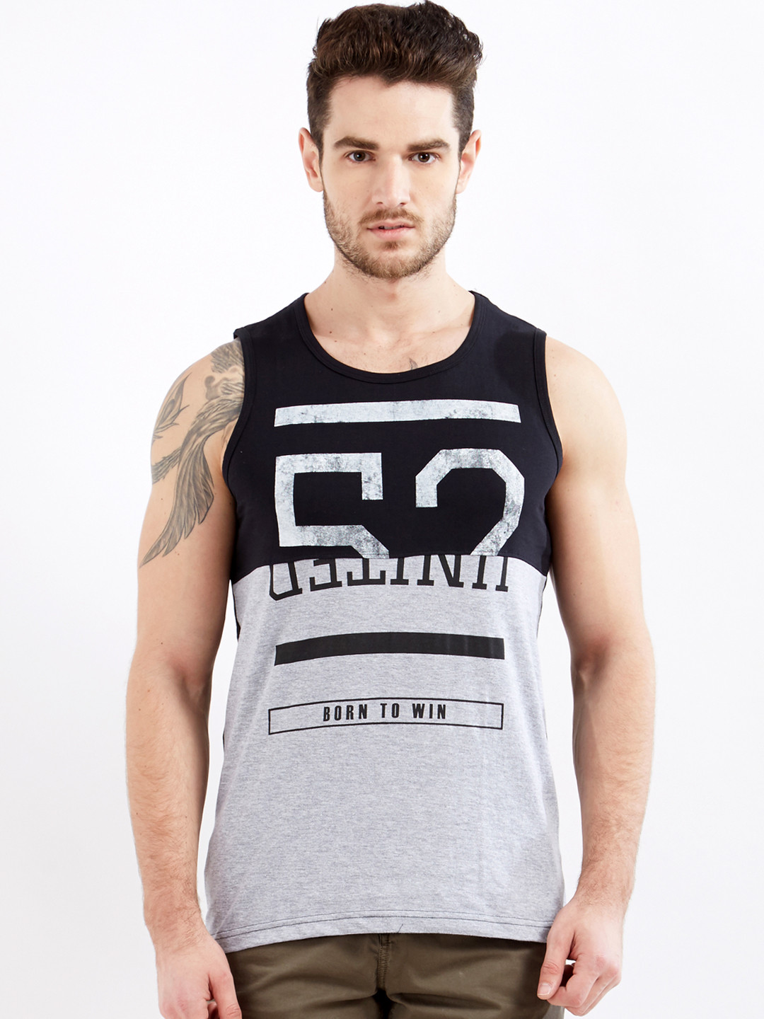 

Maniac Men Grey & Black Printed Round Neck Slim Fit T-shirt