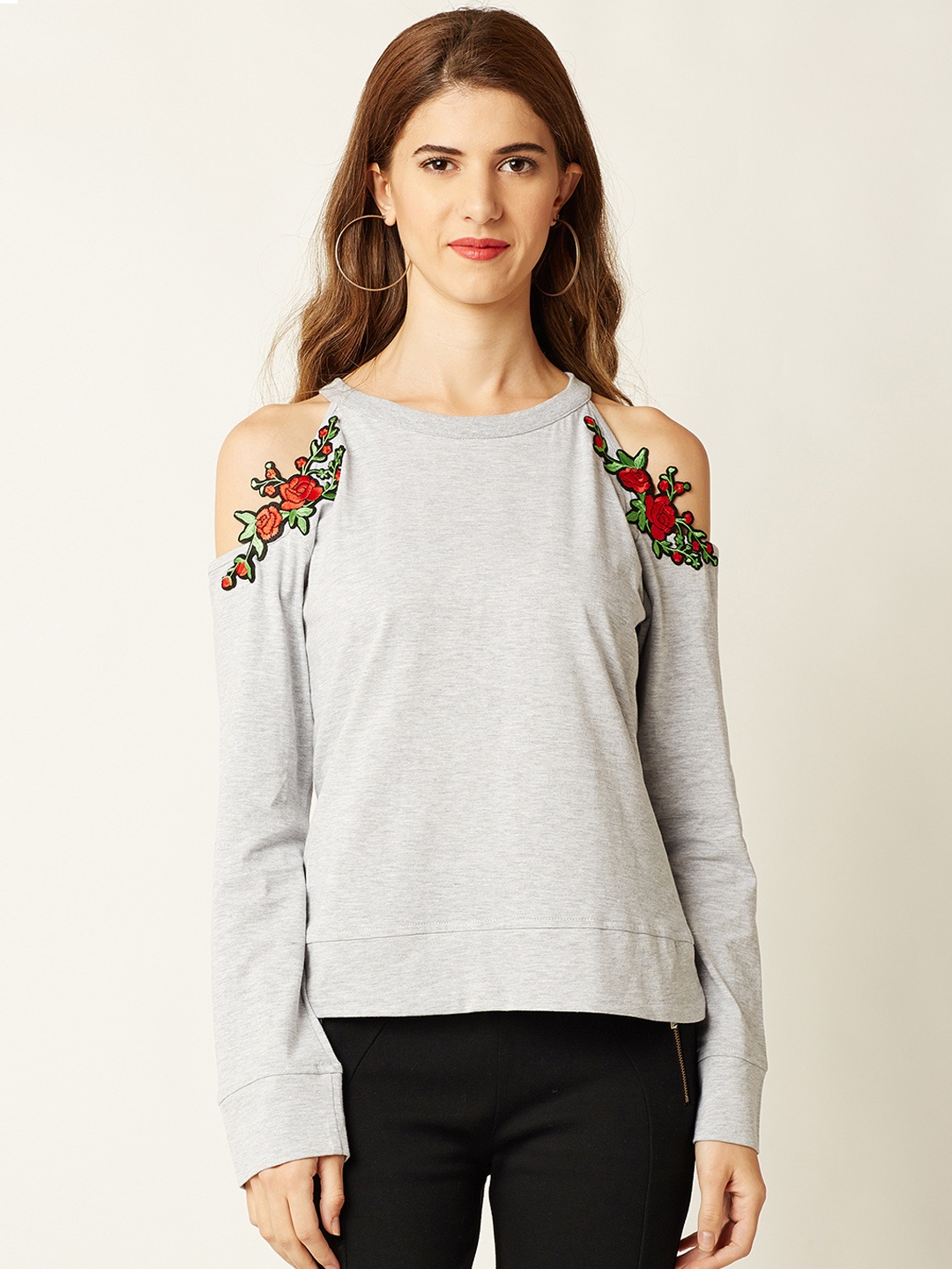 

Miss Chase Women Grey Solid Pure Cotton Top