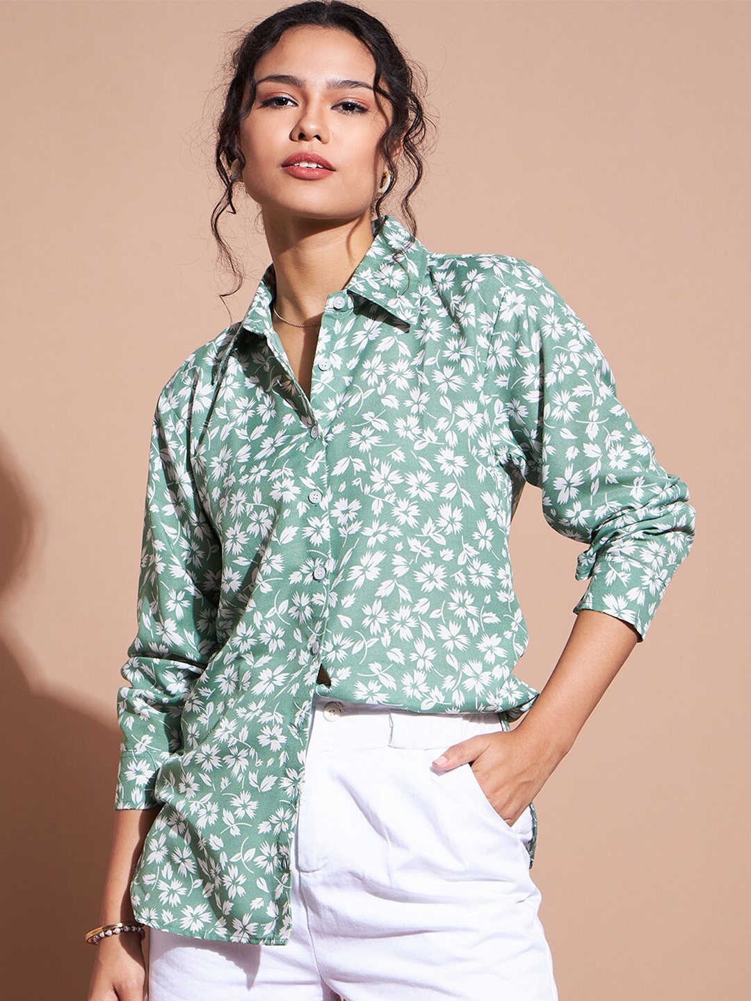 

DressBerry Floral Printed Casual Shirt, Green