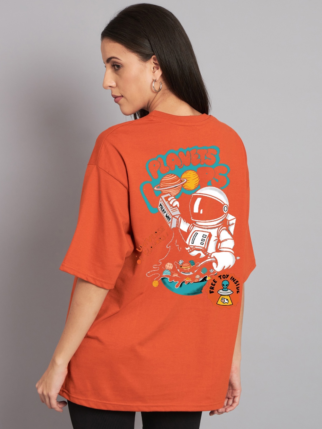 

Imsa Moda Graphic Printed Drop-Shoulder Sleeve Cotton T-shirt, Orange