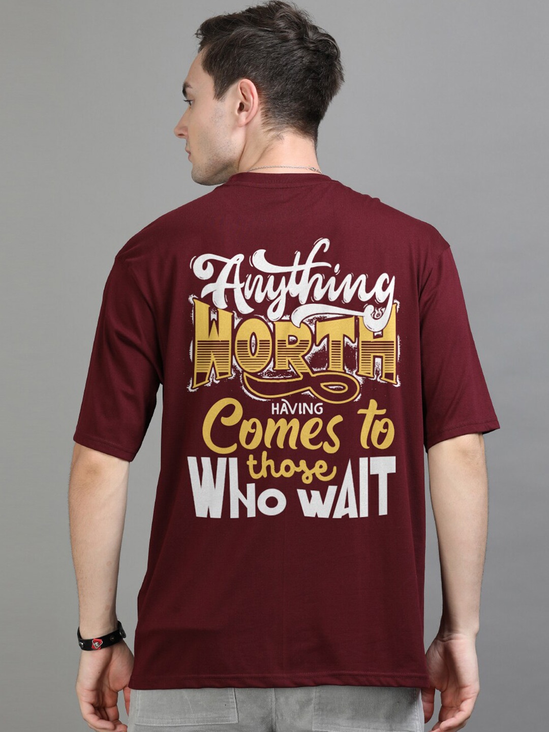 

Bushirt Typography Printed Pure Cotton Oversized T-shirt, Maroon