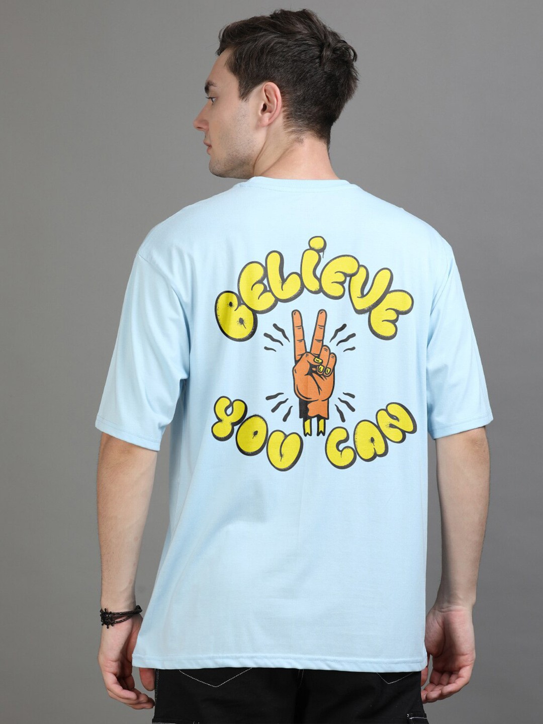 

Bushirt Typography Printed Pure Cotton Oversized T-shirt, Blue
