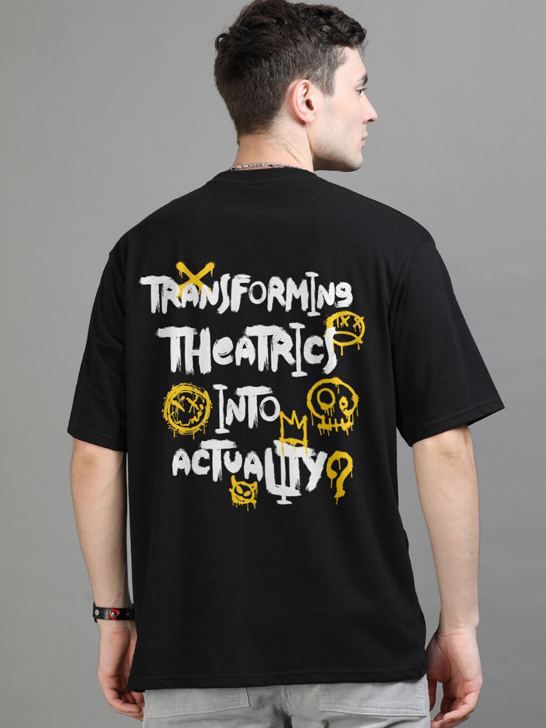 

Bushirt Typography Printed Pure Cotton Oversized T-shirt, Black
