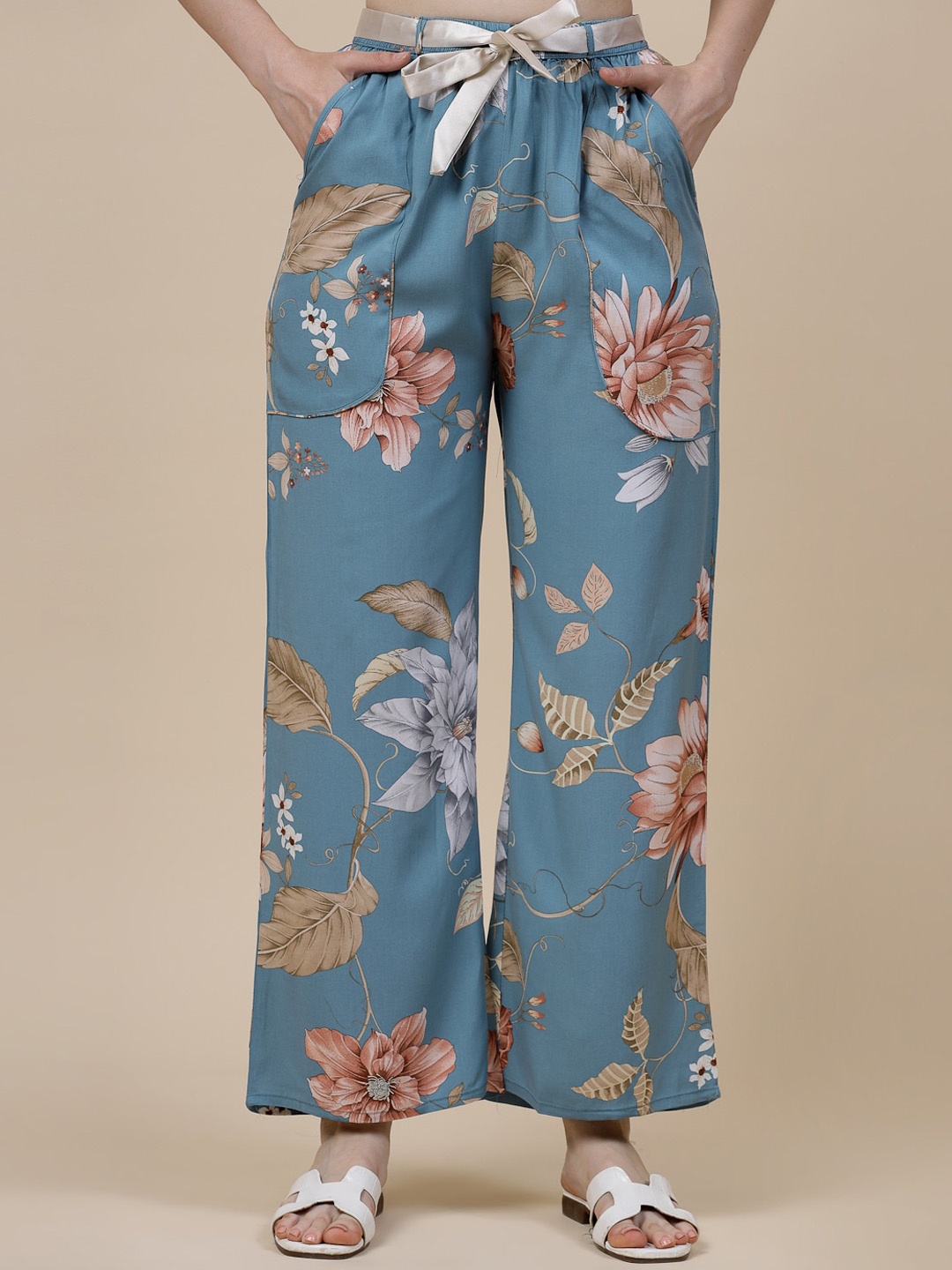 

Sweet Dreams Blue Women Floral Printed Straight Palazzos