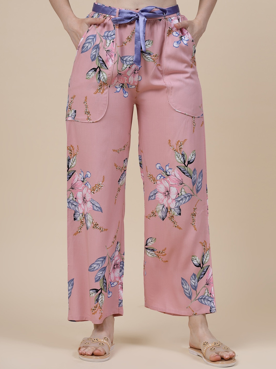 

Sweet Dreams Pink Women Floral Printed Straight Palazzos