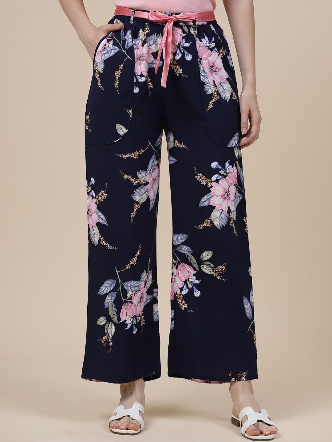 

Sweet Dreams Women Floral Printed Straight Fit Palazzos, Navy blue