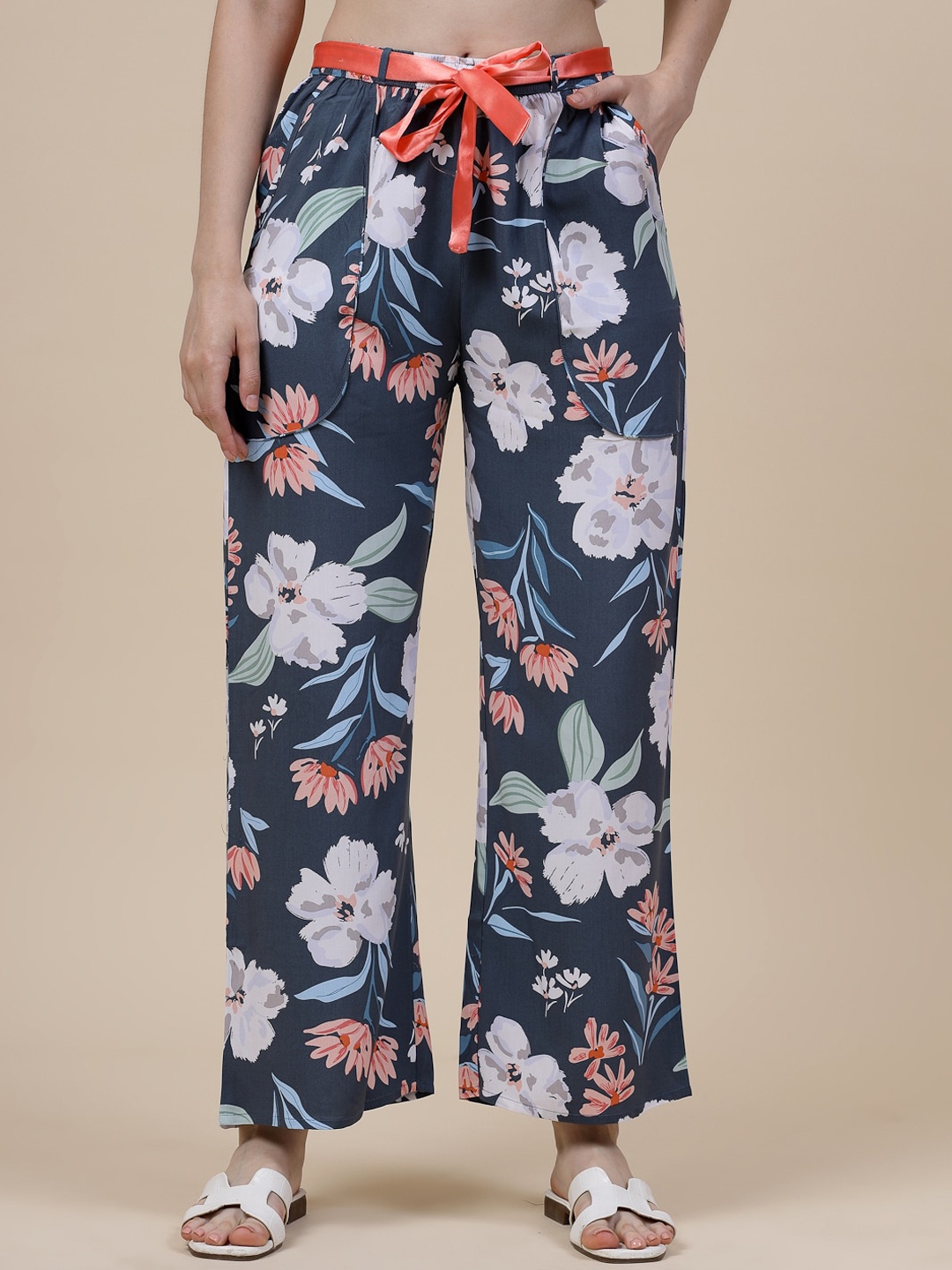 

Sweet Dreams Women Floral Printed Palazzos, Navy blue