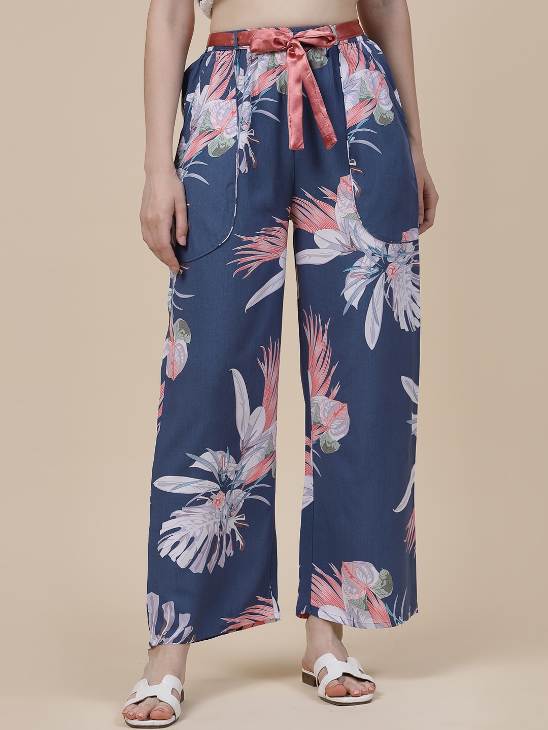 

Sweet Dreams Women Floral Printed Straight Palazzos, Navy blue