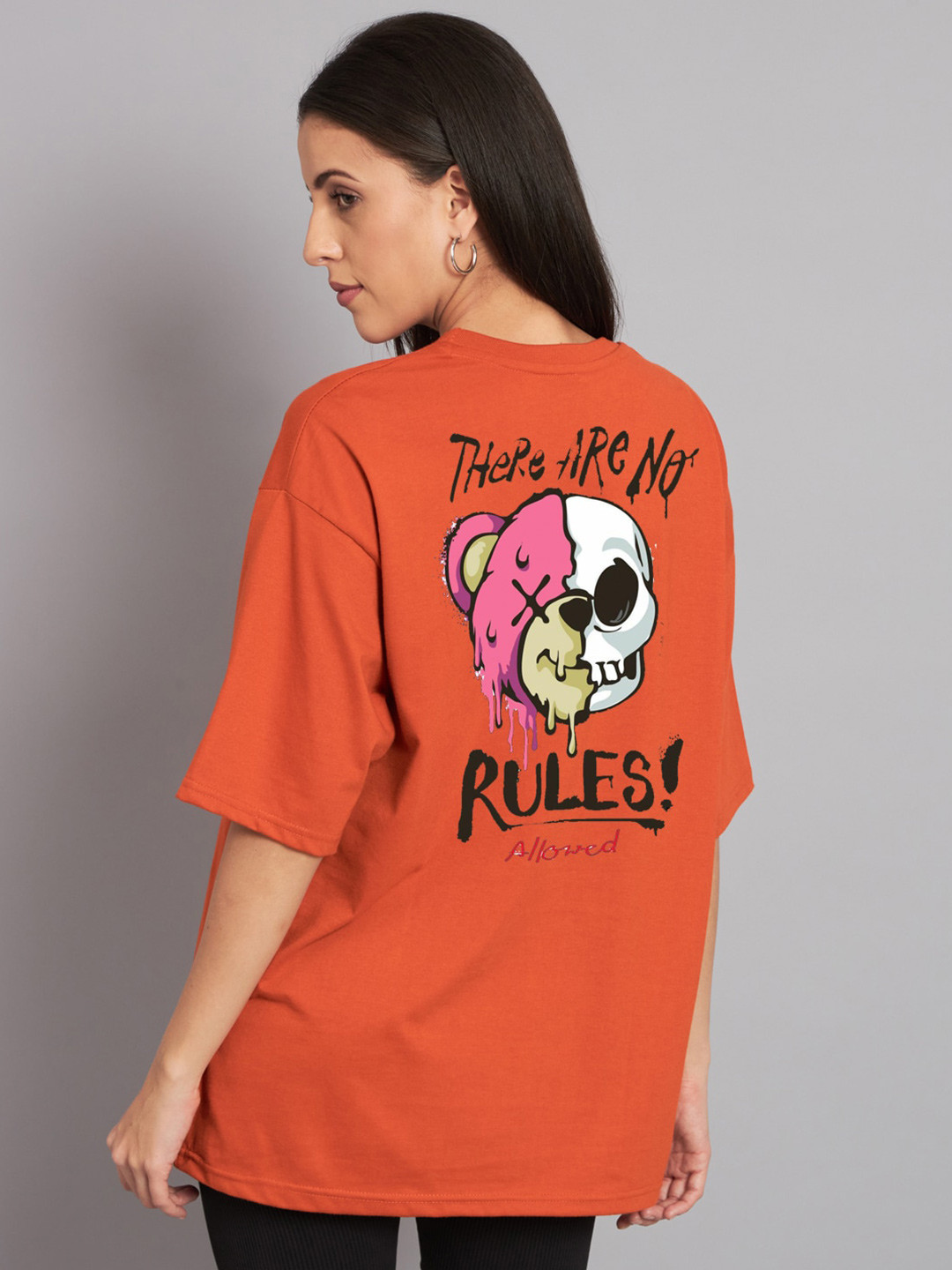 

Imsa Moda Graphic Printed Drop-Shoulder Sleeve Cotton T-shirt, Orange