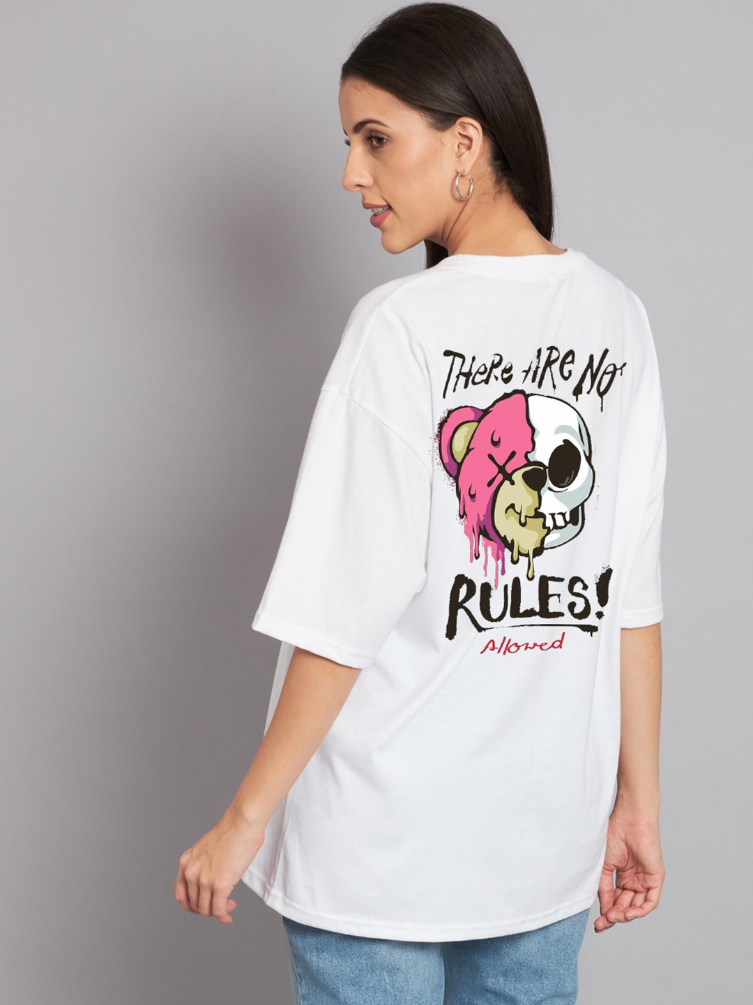 

Imsa Moda Graphic Printed Drop-Shoulder Sleeve Cotton T-shirt, White