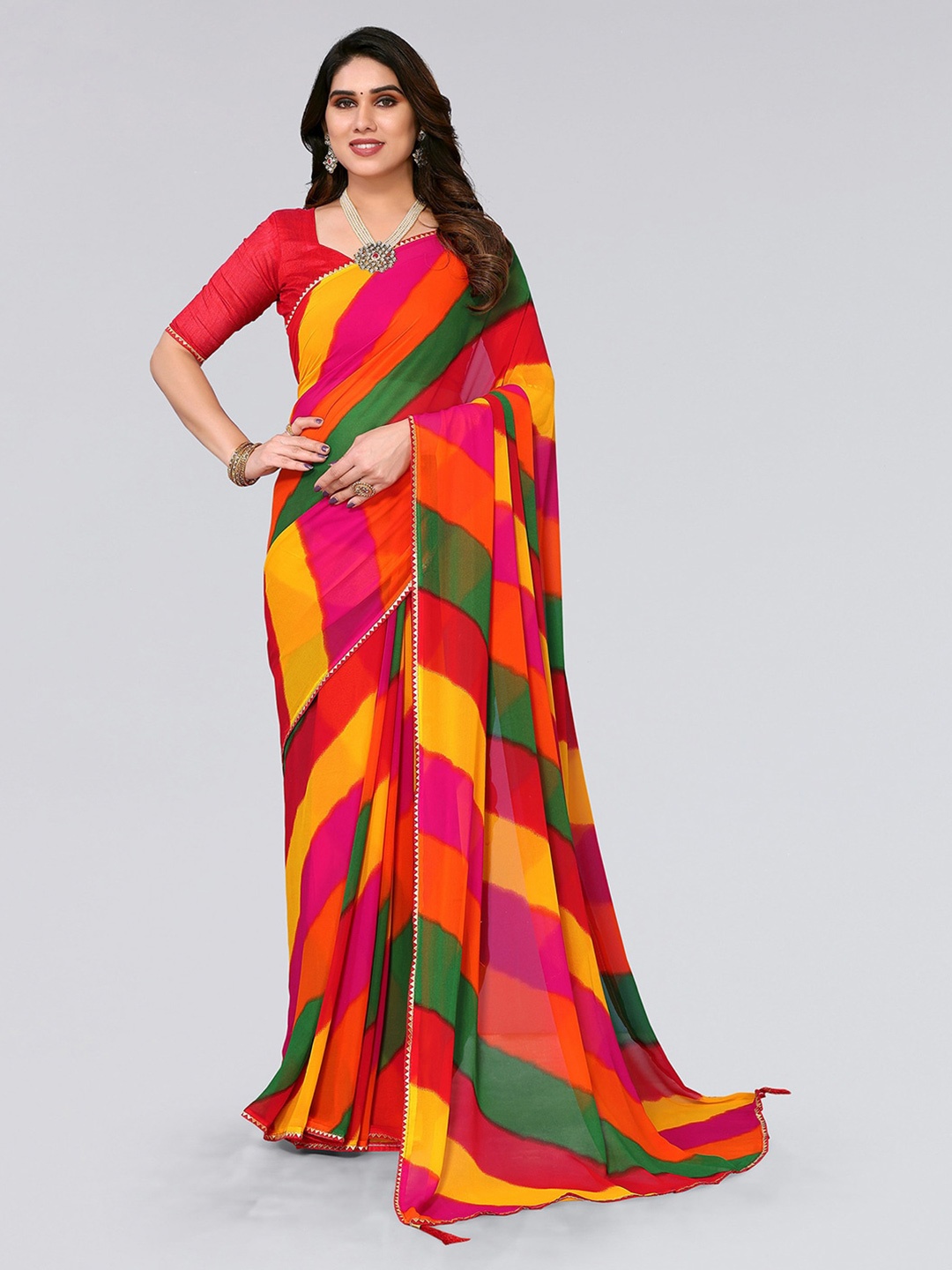 

SIRIL Leheriya printed Poly Georgette Leheriya Saree, Green