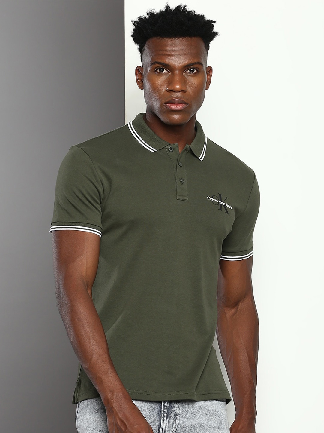 

Calvin Klein Polo Collar Cotton T-shirt, Olive