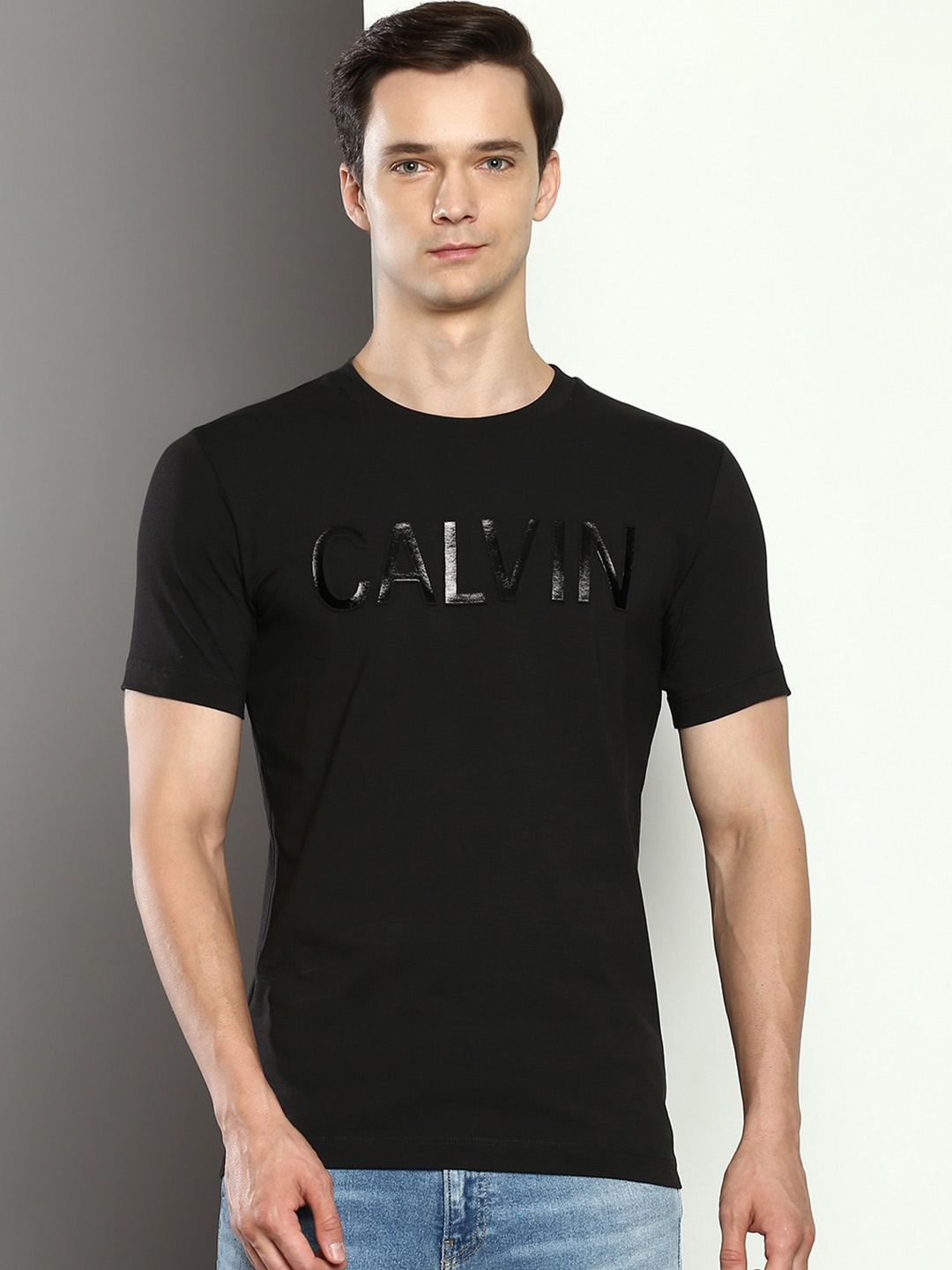 

Calvin Klein Typography Printed Cotton T-shirt, Black