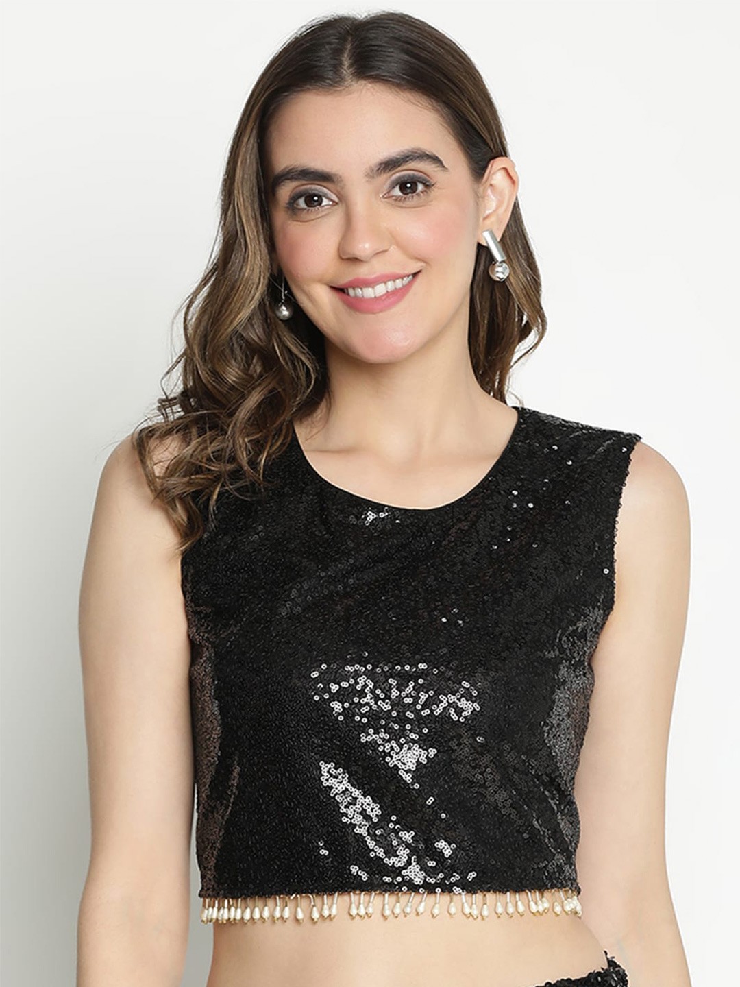 

DRAAX Fashions Embellished Sequined Bling & Sparkly Fitted Crop Top, Black