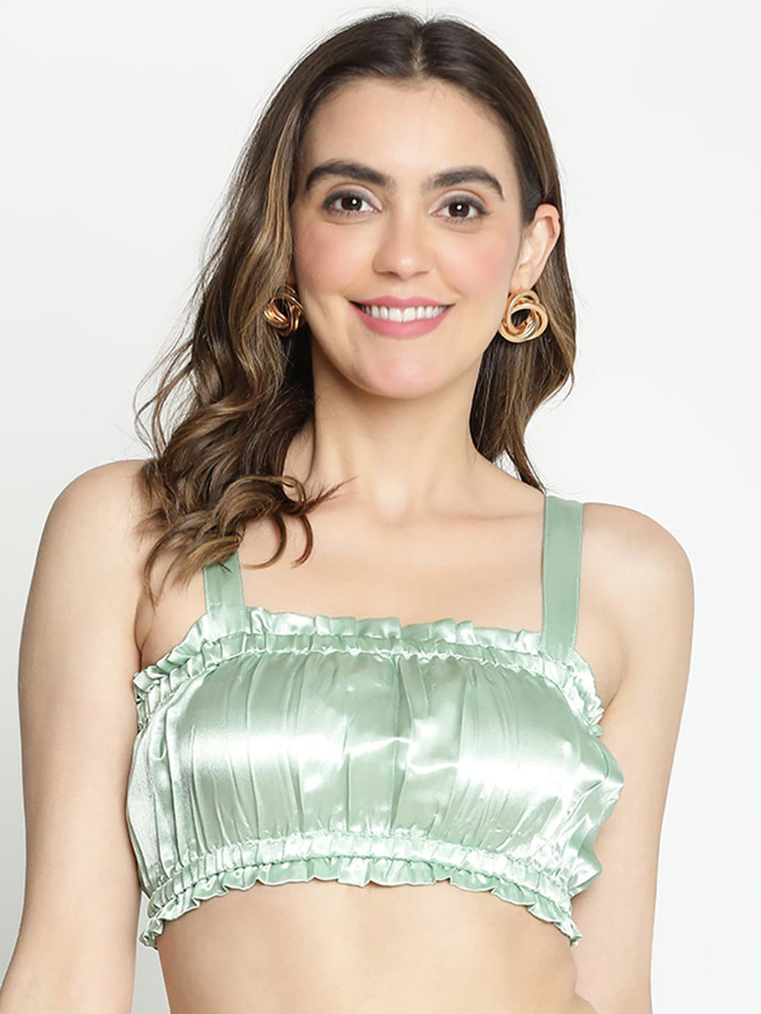 

DRAAX Fashions Shoulder Straps Satin Bralette Crop Top, Green