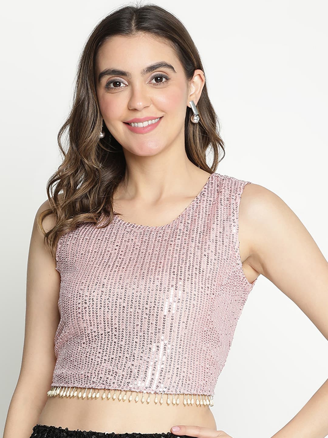 

DRAAX Fashions Embellished Sequinned Regular Crop Top, Pink