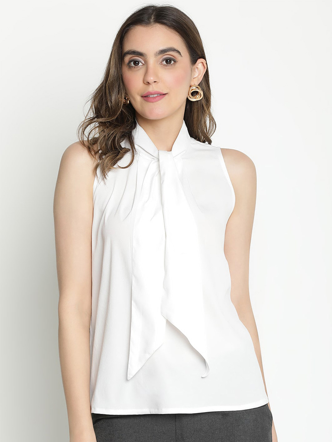 

DRAAX Fashions Tie-Up Neck Sleeveless Top, White