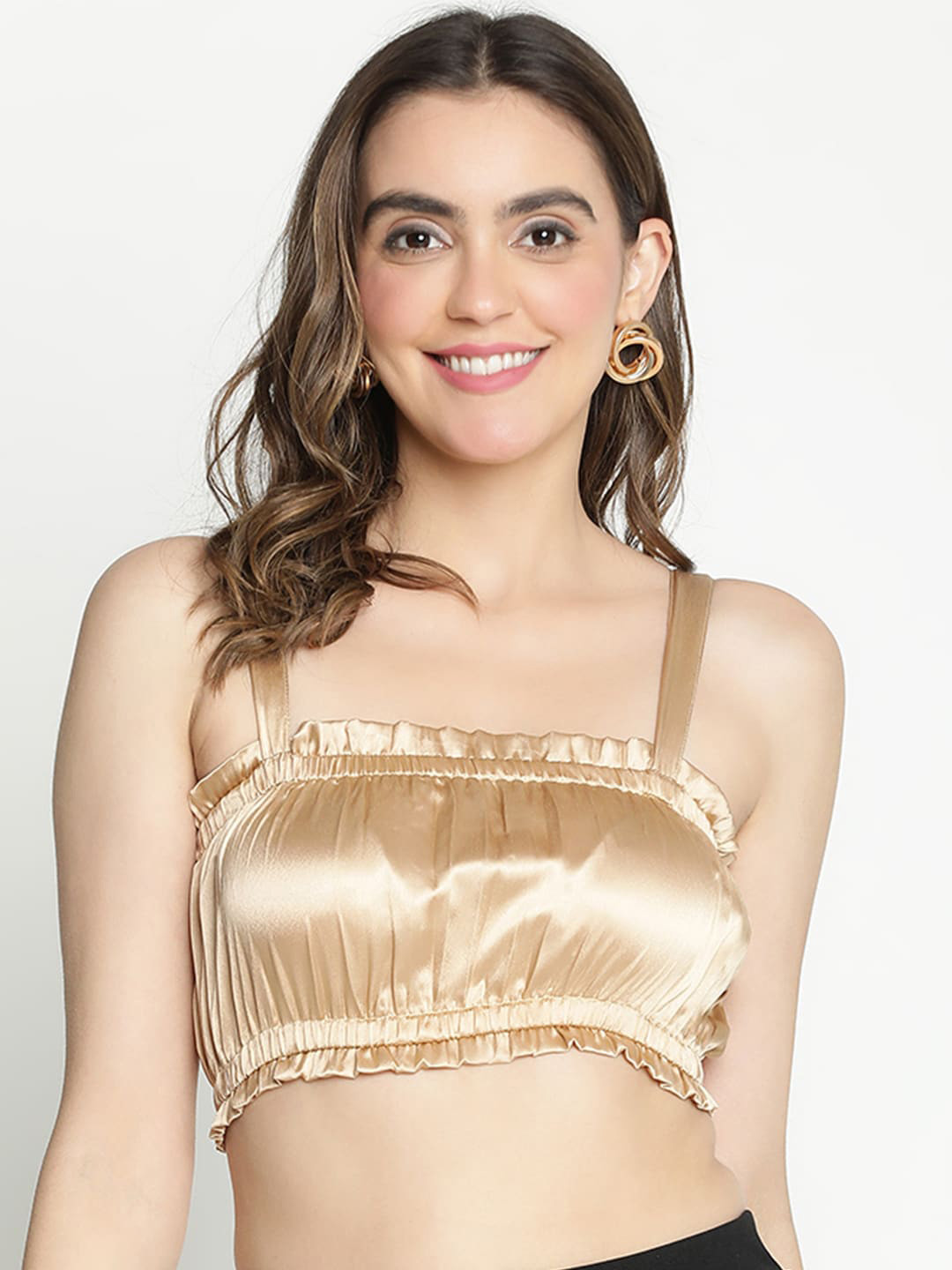 

DRAAX Fashions Shoulder Straps Bling & Sparkly Bralette Crop Top, Gold