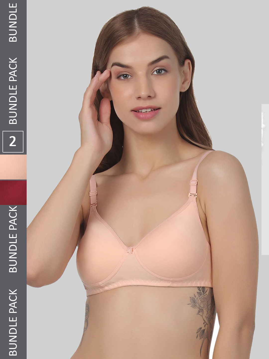 

FUNAHME Pack Of 2 All Day Comfort Bra Full Coverage Super Support Bra Lightly Padded, Peach