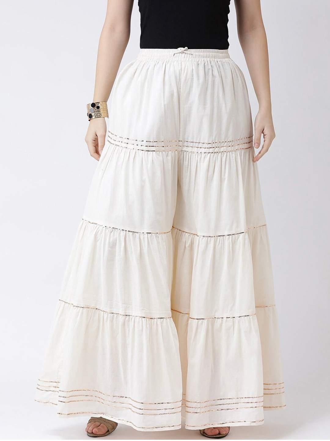 

BCZ Style Women Cotton Flared Palazzos, Cream