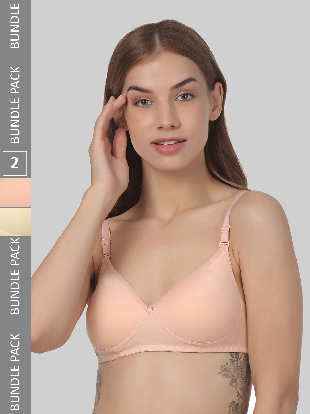 

FUNAHME Pack Of 2 Non-Wired Lightly Padded Seamless T-Shirt Bra With All Day Comfort, Peach