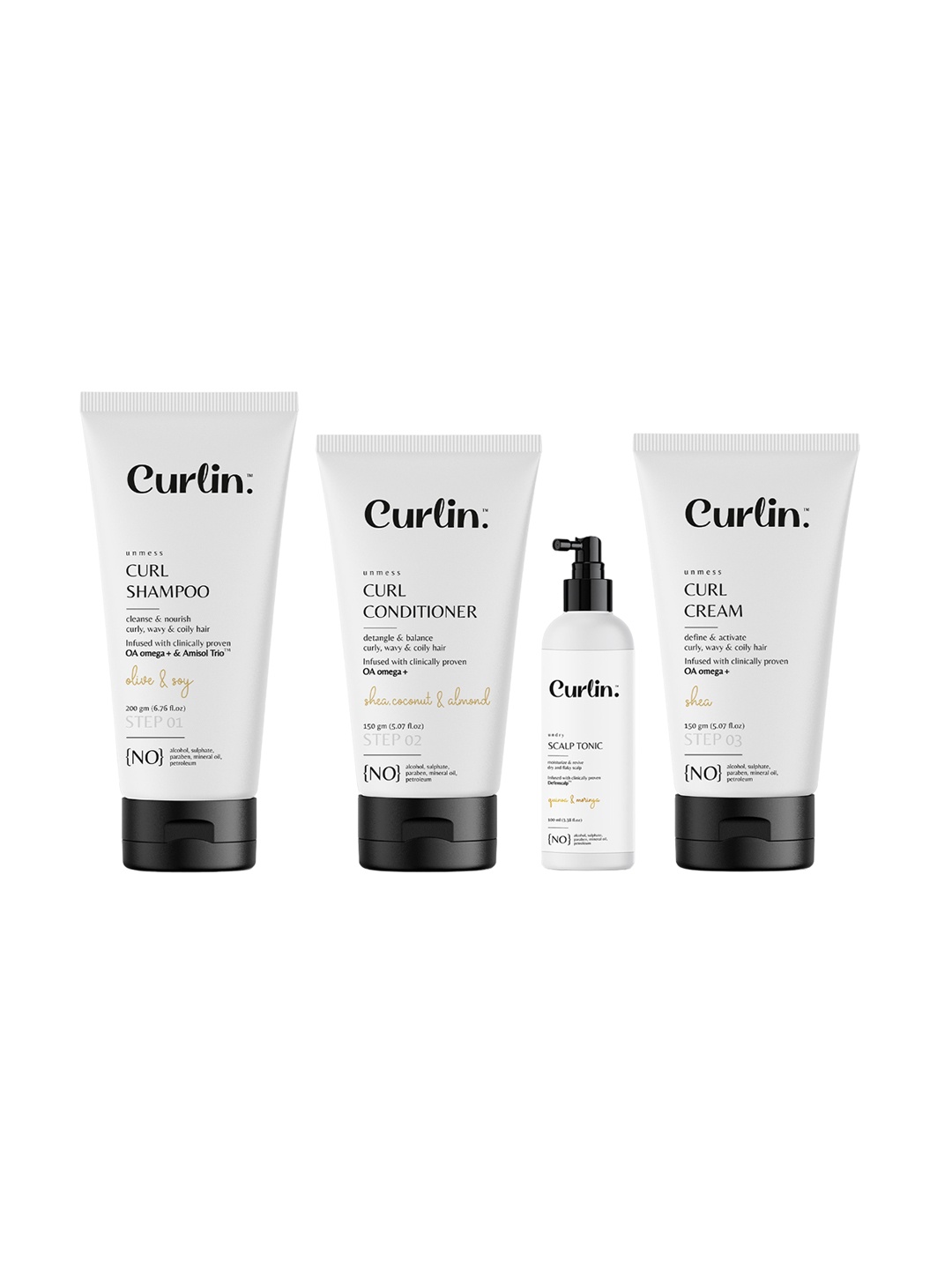 

Curlin Curly Hair Shampoo Conditioner Cream & Scalp Tonic, White
