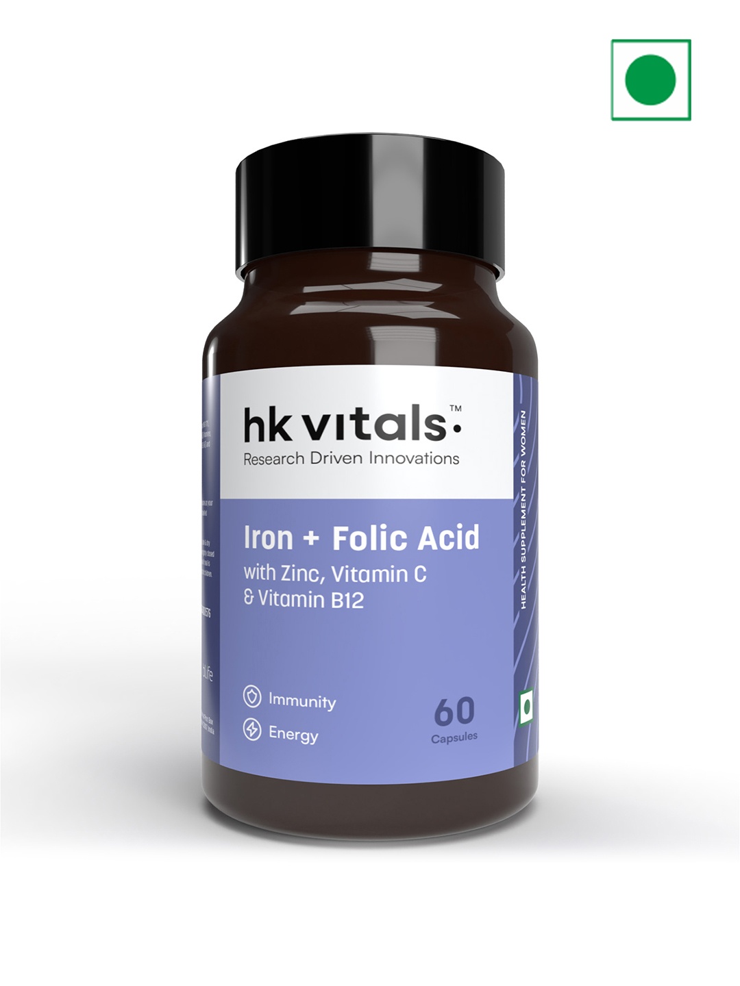 

HK VITALS Iron & Folic Acid Capsules With Zinc Vitamin C & Bitamin B12 - 60 Capsules, White