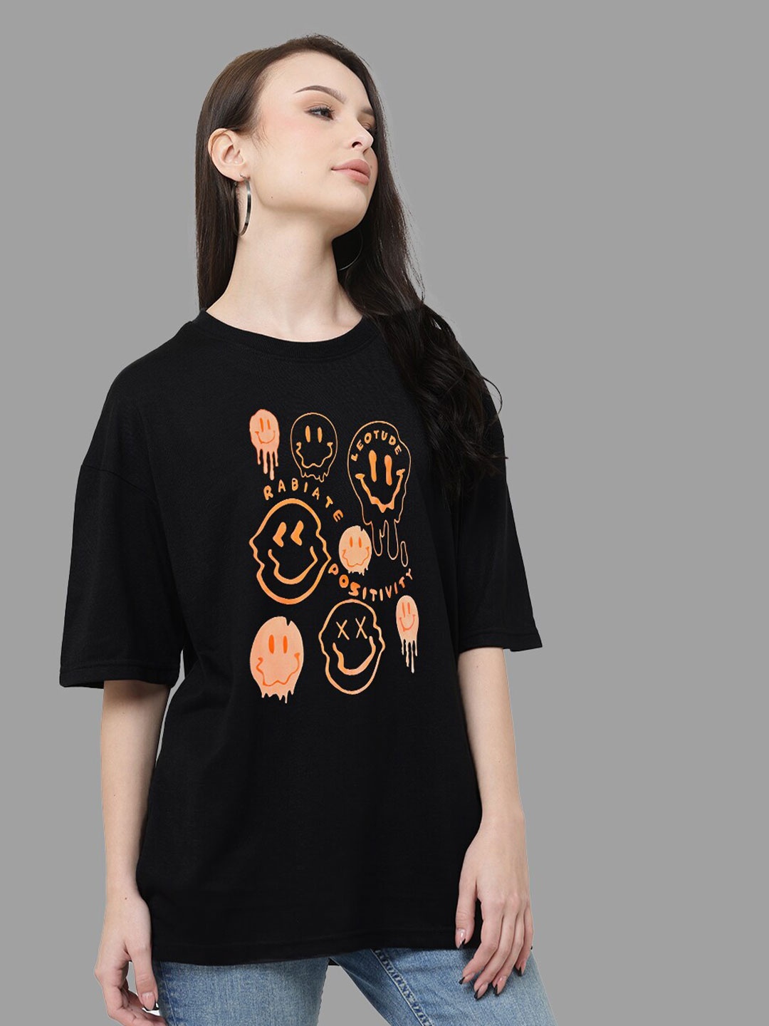Leotude Graphic Printed Oversized T-shirt, Black