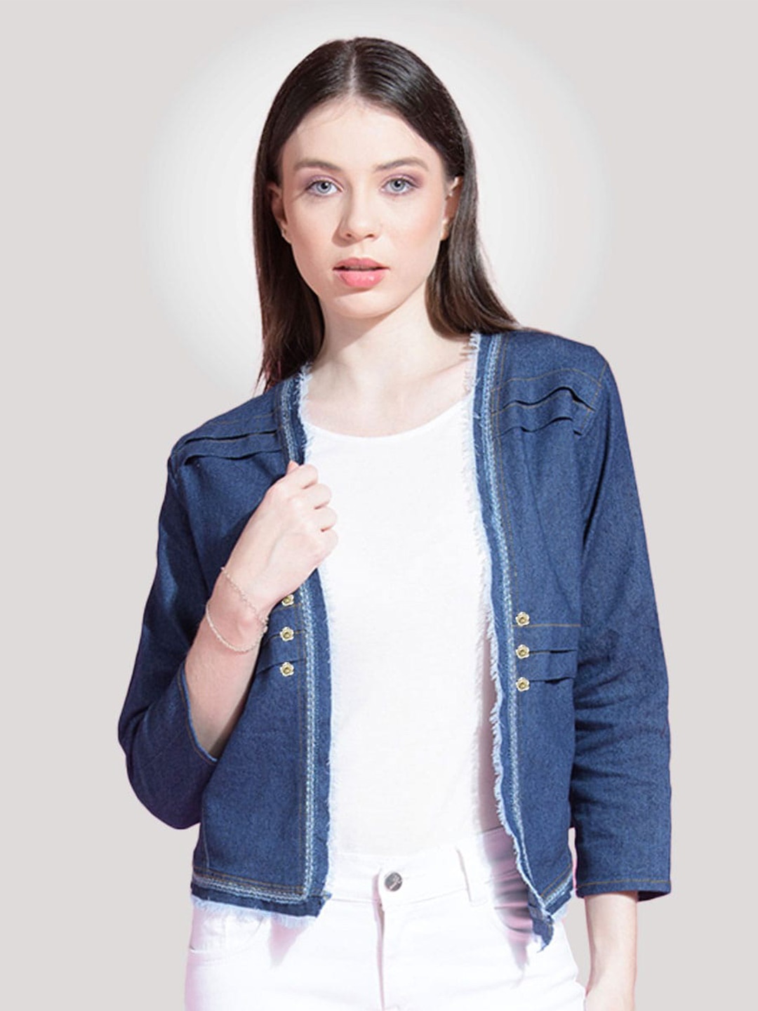 

urSense Open Front Crop Cotton Shrug, Blue