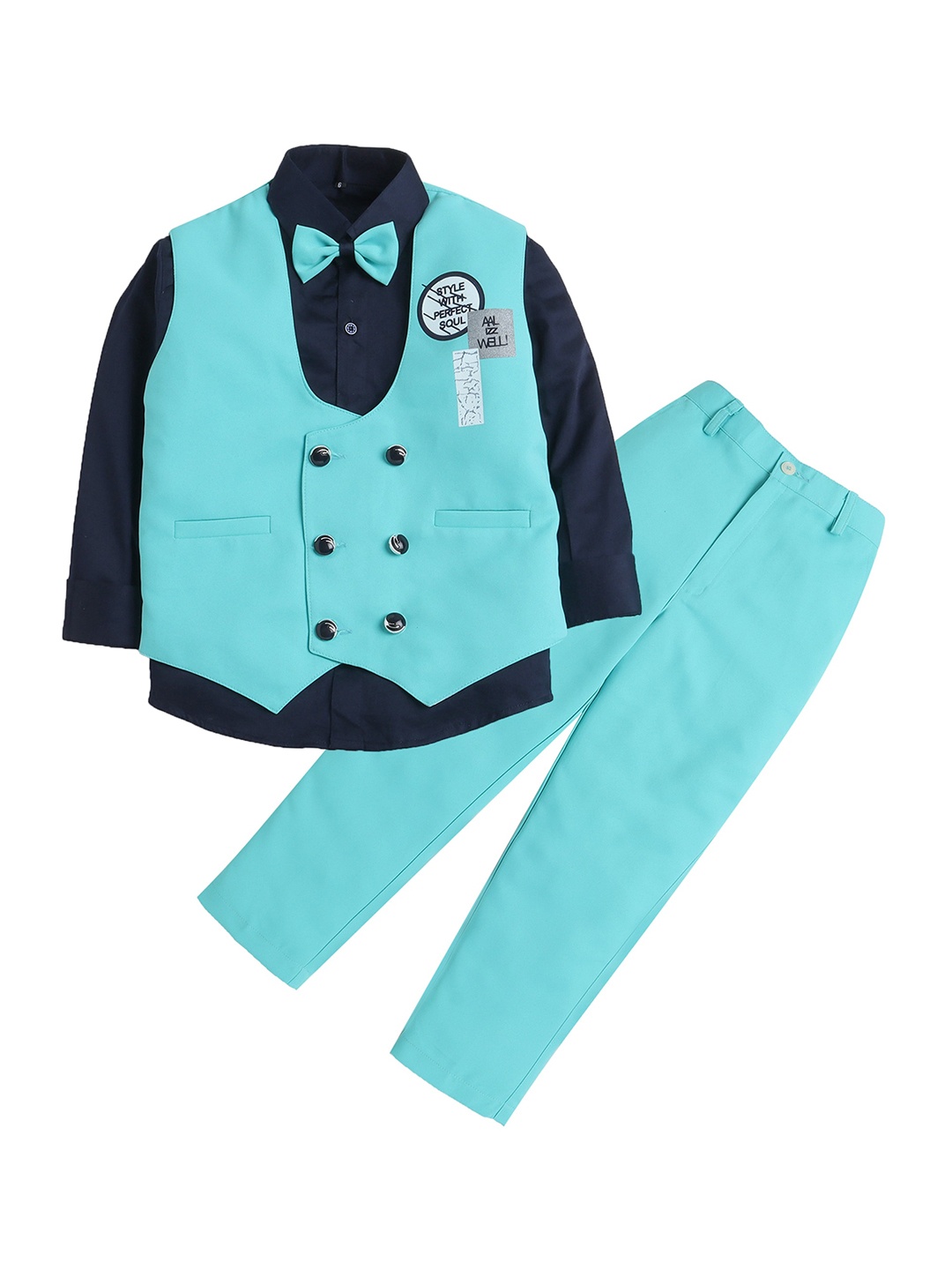 

Lil homies Boys Double-Breasted Four-Piece Party Suit, Turquoise blue