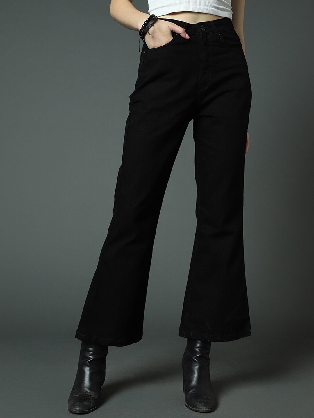 

High Star Women Clean Look Straight Fit High-Rise Stretchable Jeans, Black