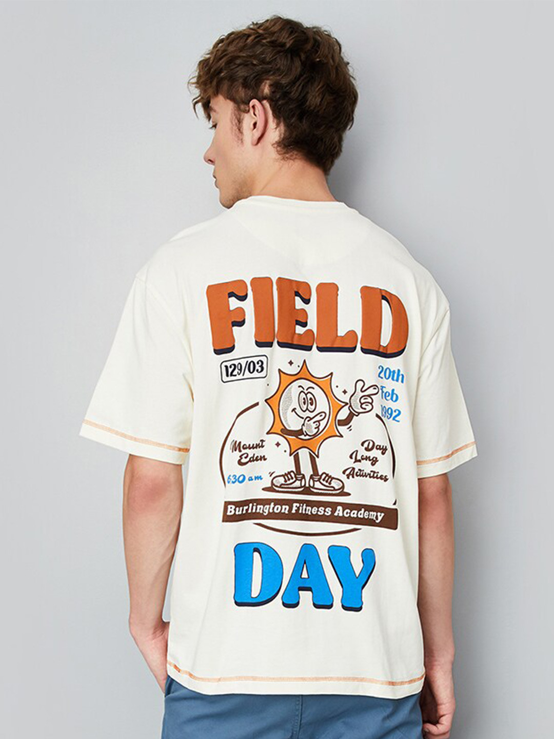 

max Typography Printed Drop-Shoulder Sleeves Cotton T-shirt, Off white