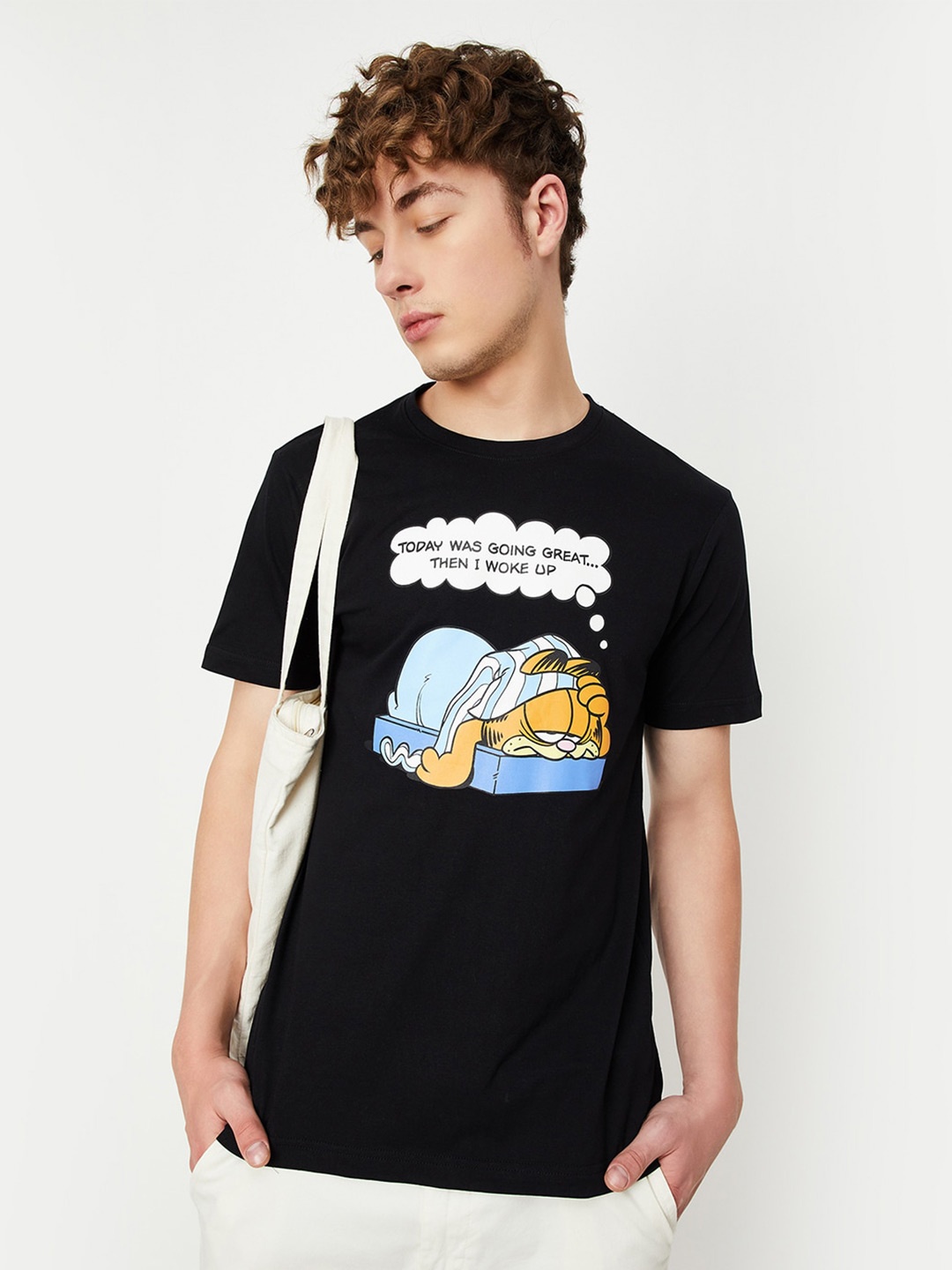 

max Graphic Printed Cotton T-shirt, Black