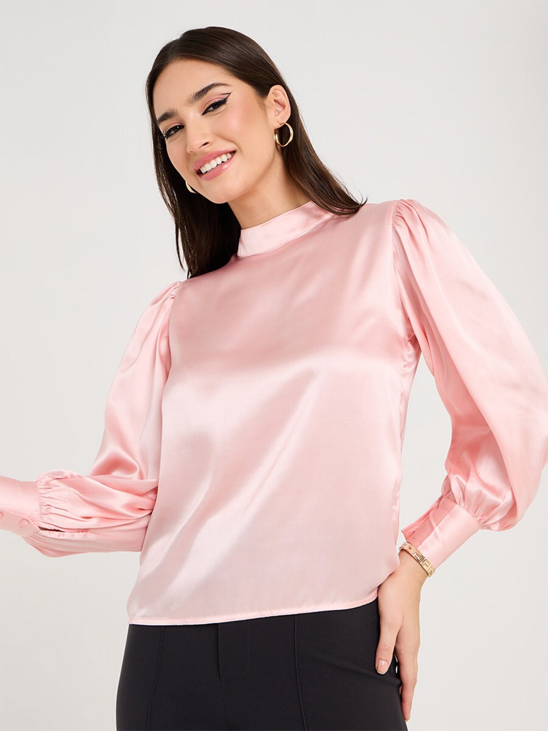 

Styli High Neck Regular Top, Pink