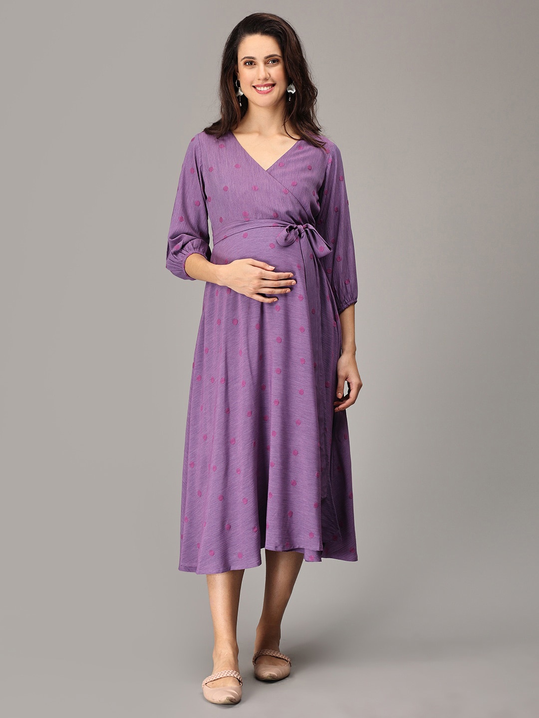 

The Mom Store Self Design Georgette Maternity Wrap Midi Dress, Violet