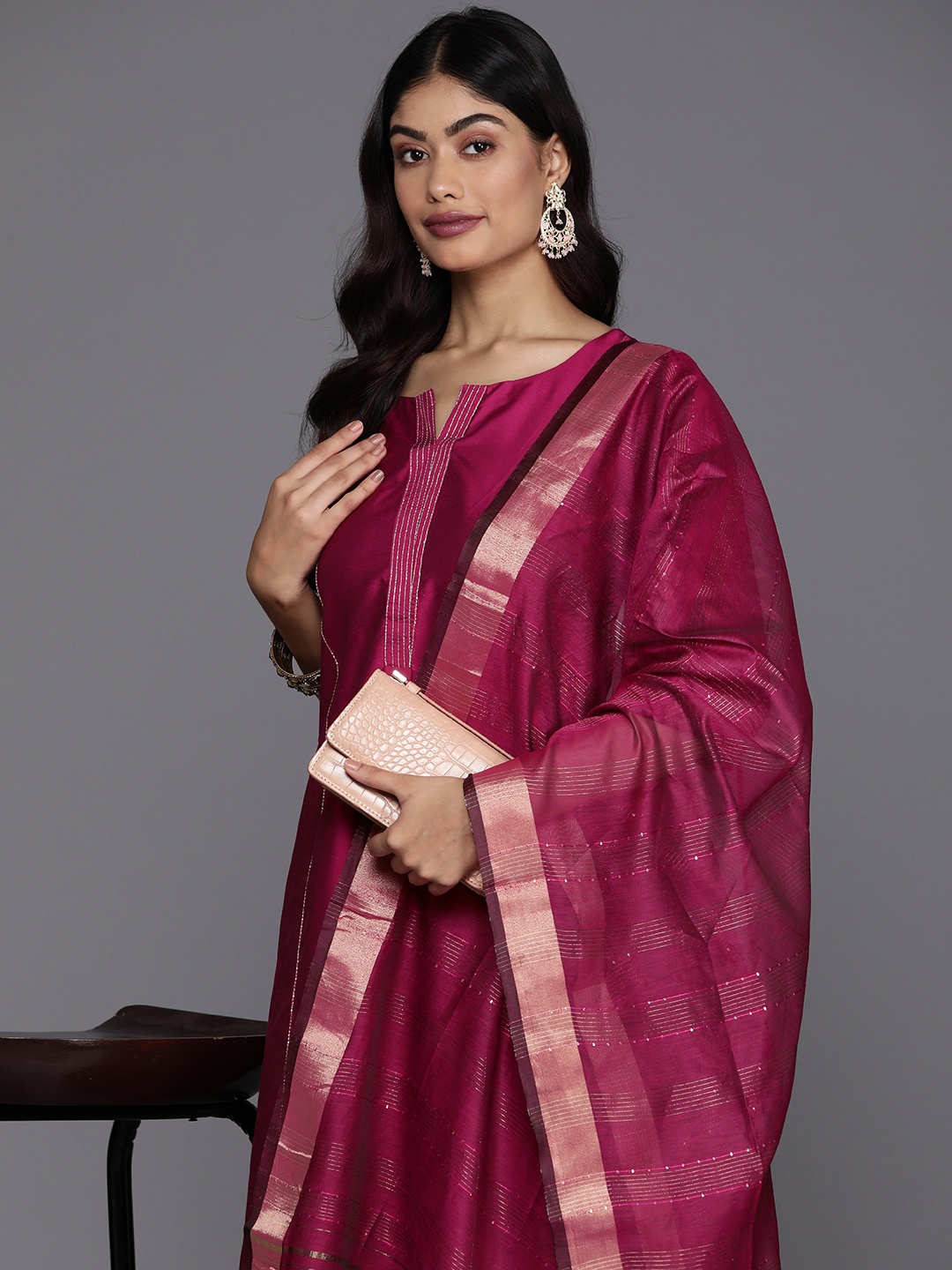 

Libas Panelled Kurta with Trousers With Dupatta, Pink