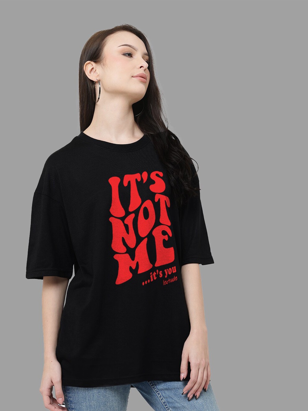 

Leotude Typography Printed Drop-Shoulder Oversized T-shirt, Black
