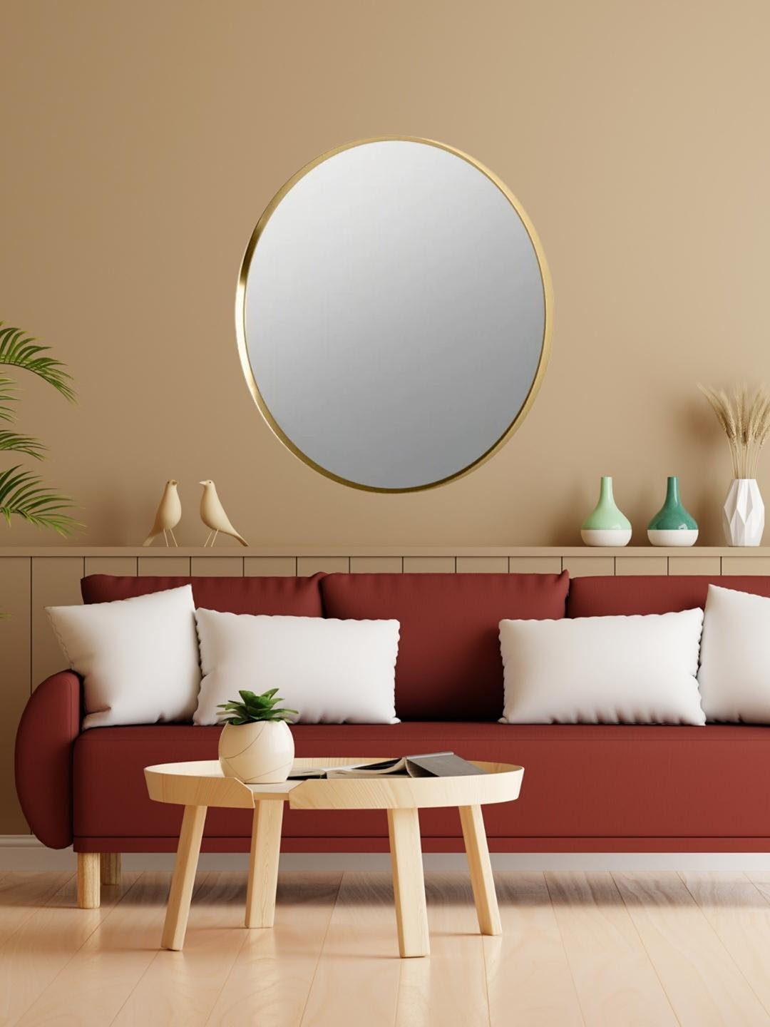 

BRANCO Gold & Grey Round Shaped Glass Wall Mirror