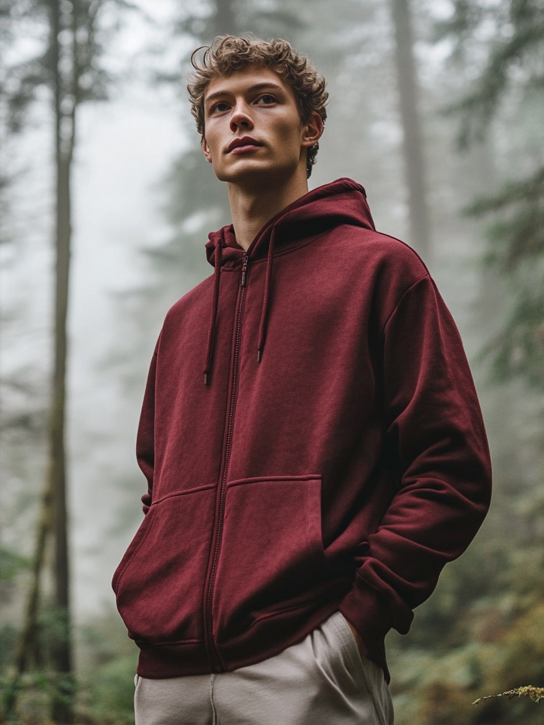 

NOBERO Men Zipper Hooded Sweatshirt, Maroon